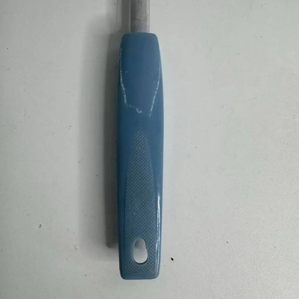 Vintage Metal Spatula Blue Handle Thin Edge Slotted Wheat Pattern Farmhouse